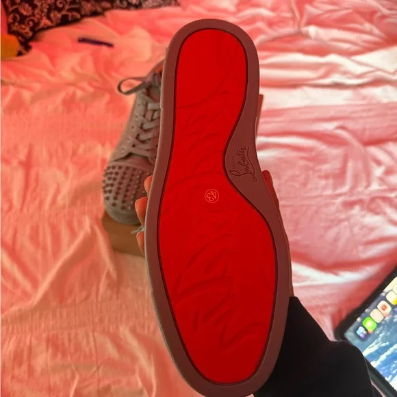 Christian Louboutin Gray Spiked Sneakers - Picture 2 of 7